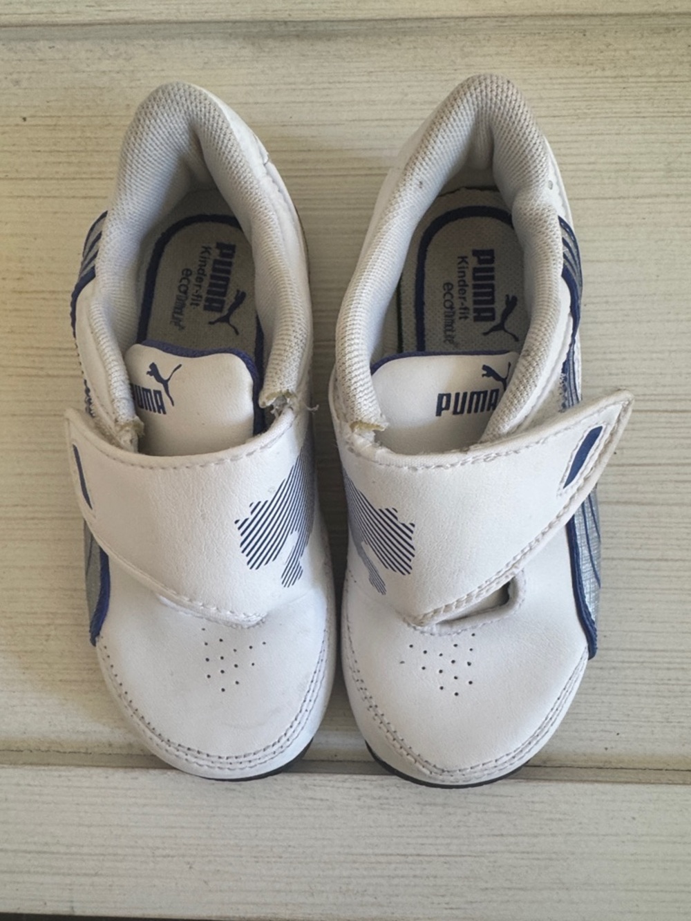 Puma Kids White and Navy Velcro Sneakers